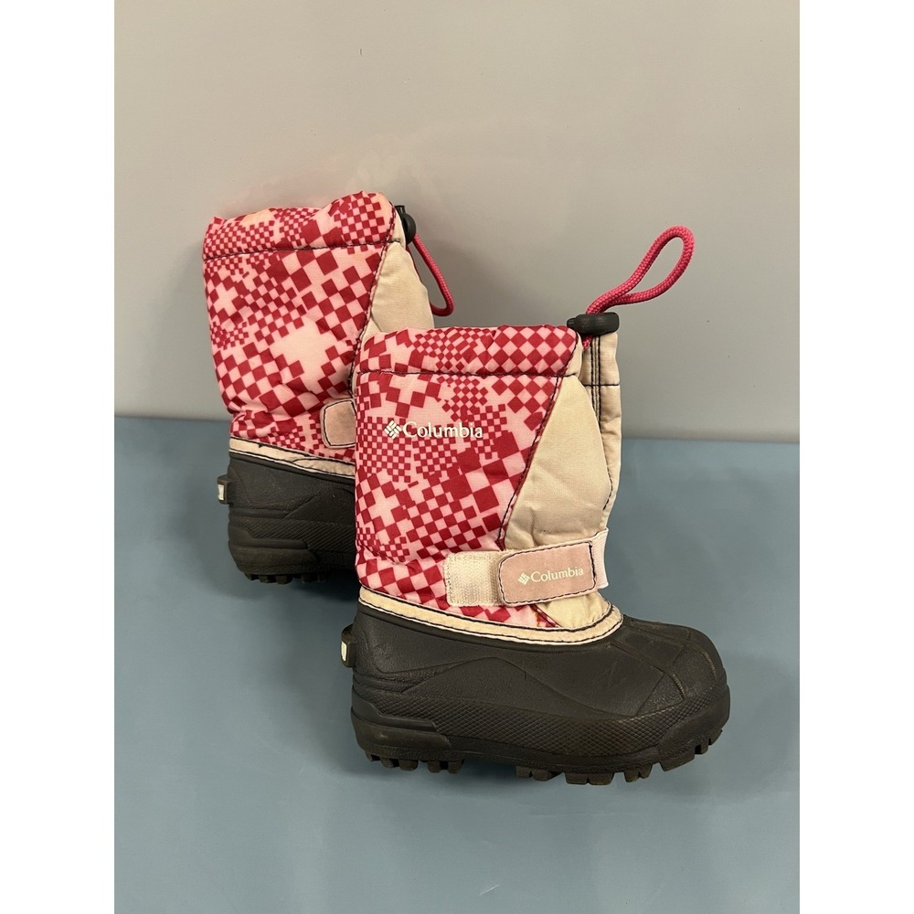 Columbia Snow Boots - Kids Powderbug Plus II Toddler - sz 8 - Pink Pixel Pattern